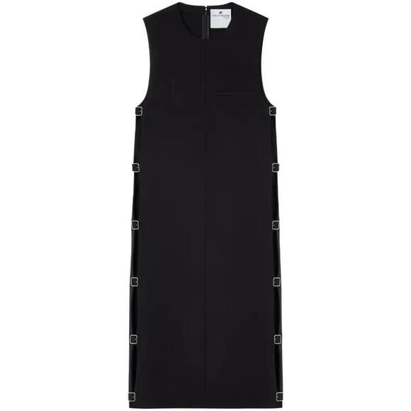 Courrèges Black Multi-Strap Sleeveless Midi Dress Size 34 Cutout Wool Designer - Picture 2 of 15